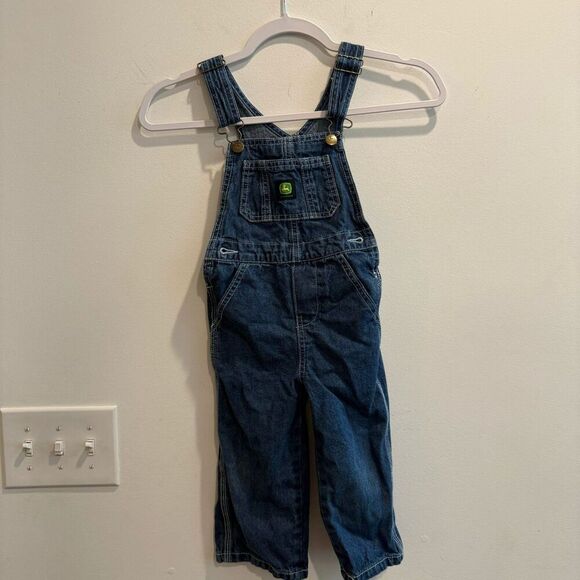 John Deere Unisex Blue Overall 2T Denim Bib Wide Leg Pockets Buckle Straps - Picture 3 of 8